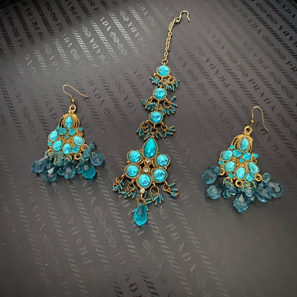 Indian jewelry headpiece and earrings - Picture 1 of 2